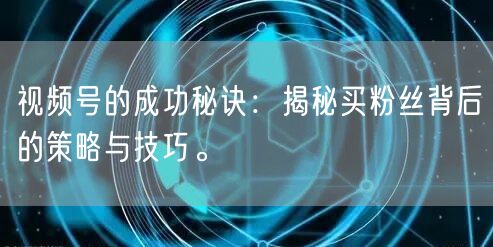 视频号的成功秘诀：揭秘买粉丝背后的策略与技巧。