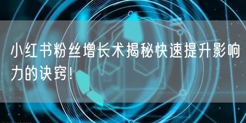 小红书粉丝增长术揭秘快速提升影响力的诀窍!