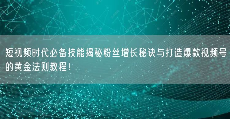 短视频时代必备技能揭秘粉丝增长秘诀与打造爆款视频号的黄金法则教程!