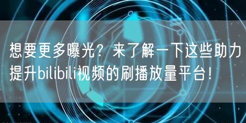 想要更多曝光？来了解一下这些助力提升bilibili视频的刷播放量平台！