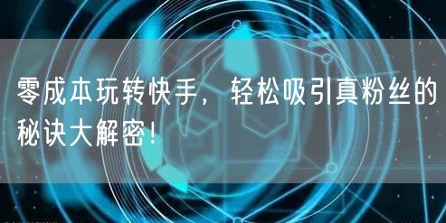 零成本玩转快手，轻松吸引真粉丝的秘诀大解密！